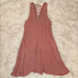 Pink midi dress. Tank top straps & ties up in back